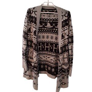 Harry Potter Hot Topic cardigan sweater womens Large gray open fair isle